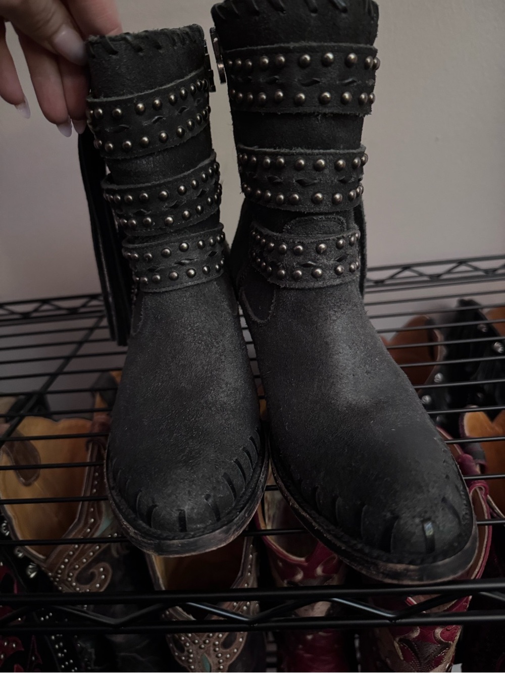 Old Gringo Black Studded Lace-Up Suede Ankle Boots
